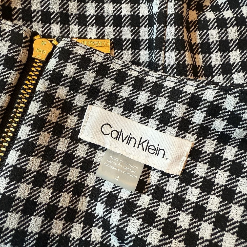 NWOT Calvin Klein Dress 4 Gingham Sleeveless Flounce‎ Ruffle Asymmetrical Career - Picture 8 of 10